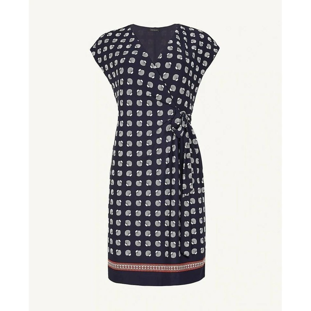 Ann Taylor Womens Navy Blue Seashell Print Faux Wrap Dress Size 4 Nautical Tie
